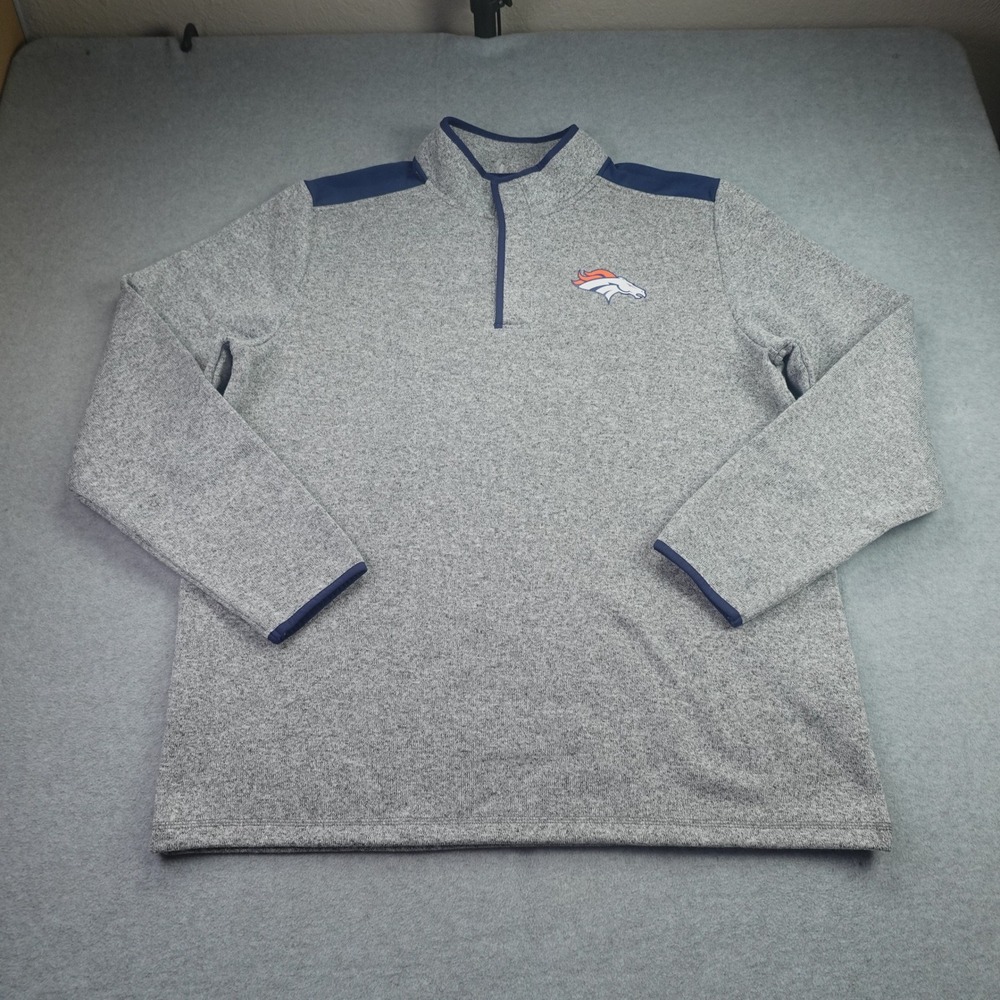 Denver Broncos Sweater Mens 2XL Gray Blue‎ 1/4 Button Pullover NFL Team Apparel